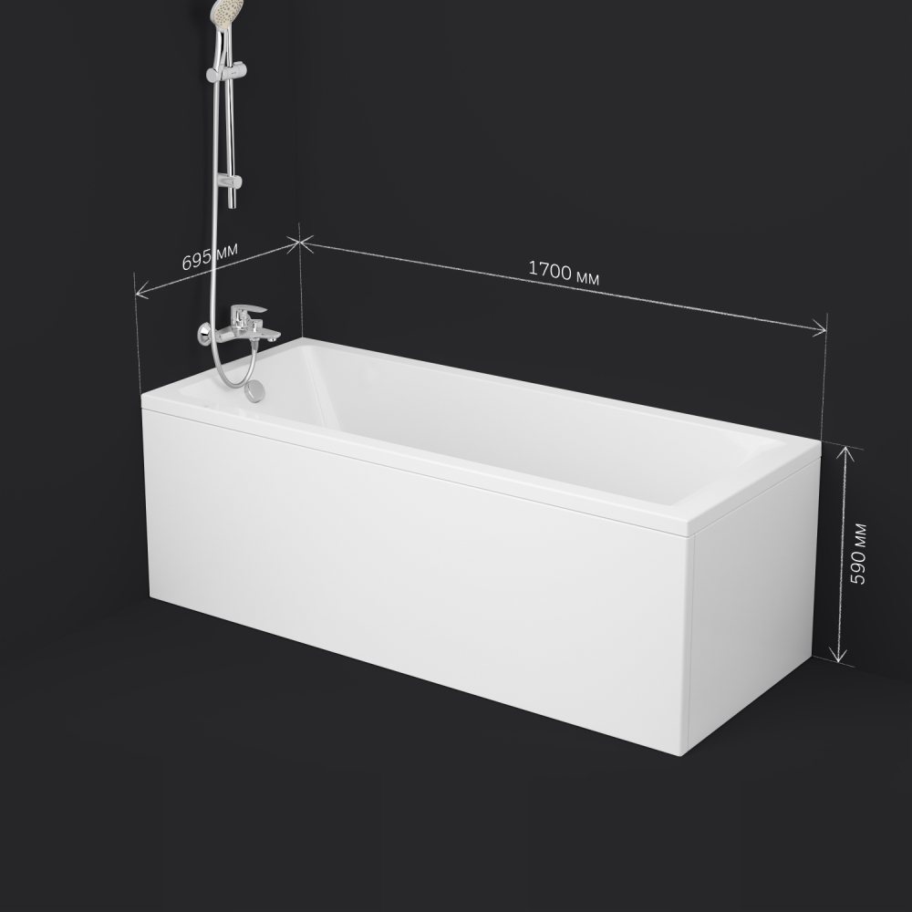 Ванна акриловая 170x70 см Gem W93A-170-070W-A, Белый