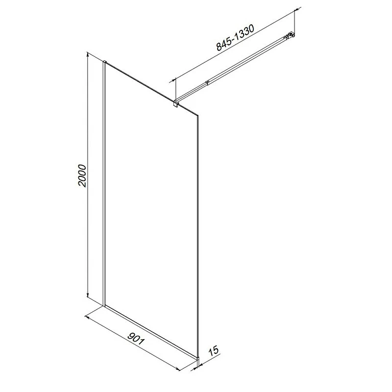 Душевая перегородка 90x200 AM.PM Func W84WI-90-F1-BTE прозрачное стекло, профиль черный матовый