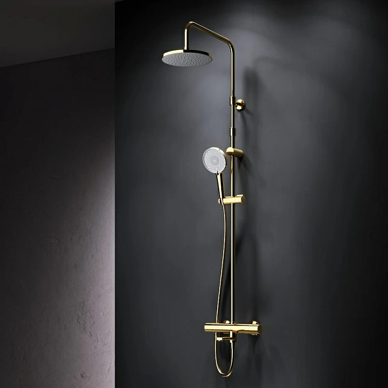 Душевая система AM.PM X-Joy F0785A599 стойка с тропическим душем, термостатом, смесителем, изливом, золото