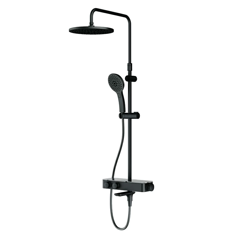 Душевая система AM.PM Inspire 2.0 F0750A522 стойка с тропическим душем, термостатом, смесителем, изливом, черная матовая