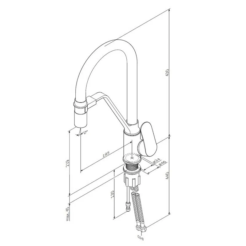 Смеситель для кухни AM.PM Like F8007825 высокий, черный, с серым гибким изливом и каналом питьевой воды