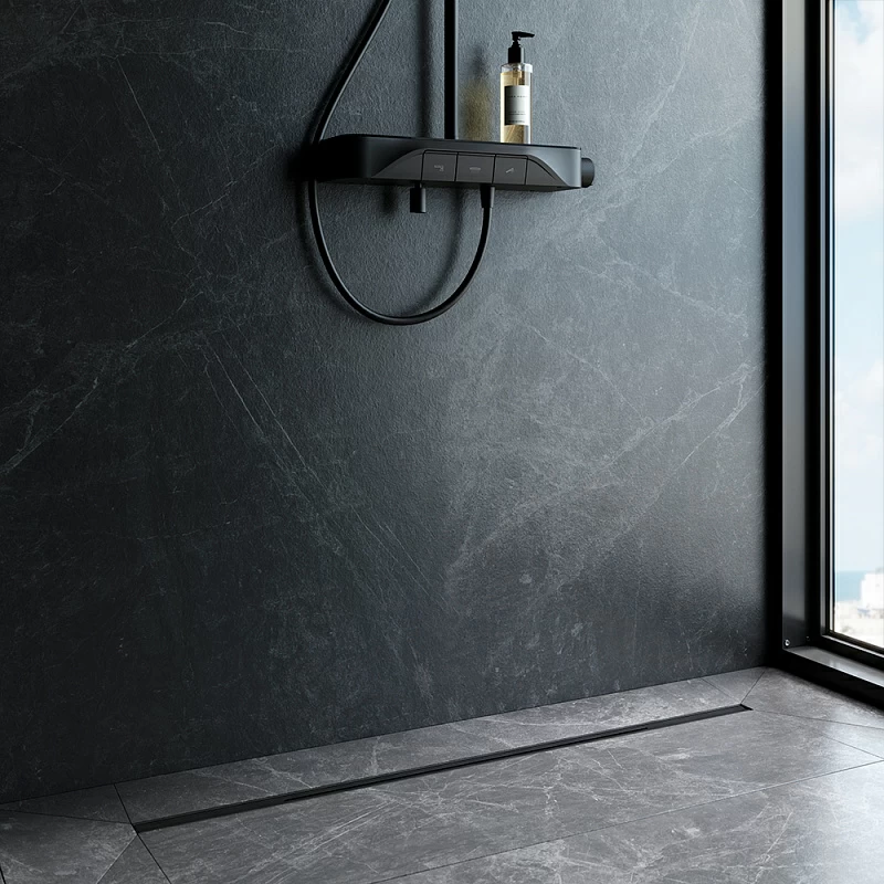 Душевой трап (лоток) 100 AM.PM MasterFlow Slim W01SC-S11-100-05BM комбинированный затвор с черной матовой решеткой