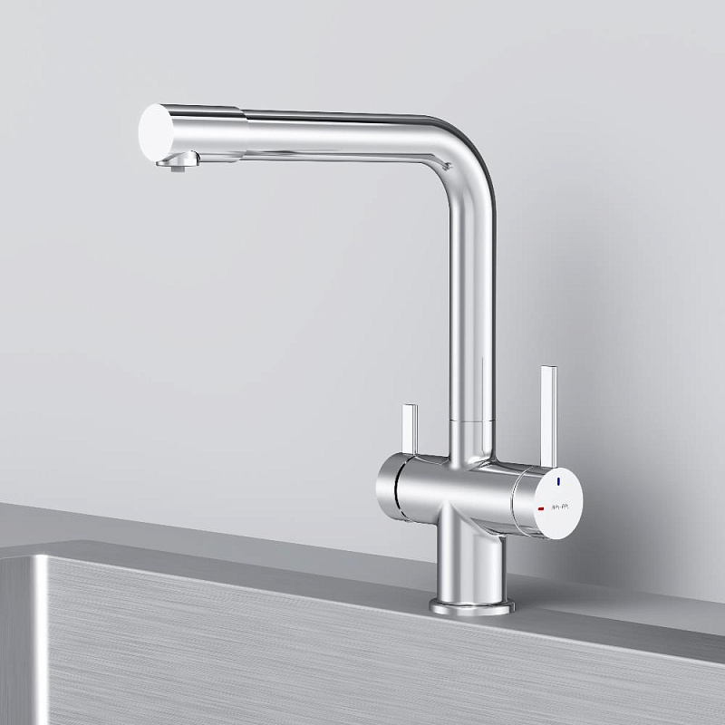 Смеситель для кухни AM.PM Func F8F05700 высокий с L-изливом с каналом для питьевой воды, хром