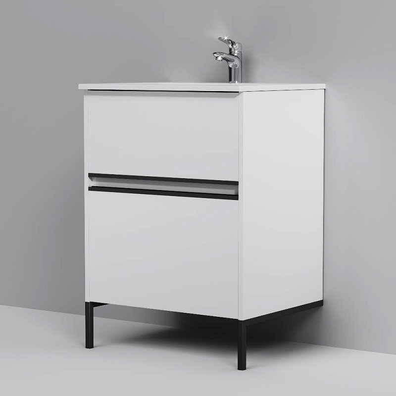 Тумба под раковину 60 AM.PM Sense M7BFUX0602WG подвесная/напольная на ножках, белый глянец