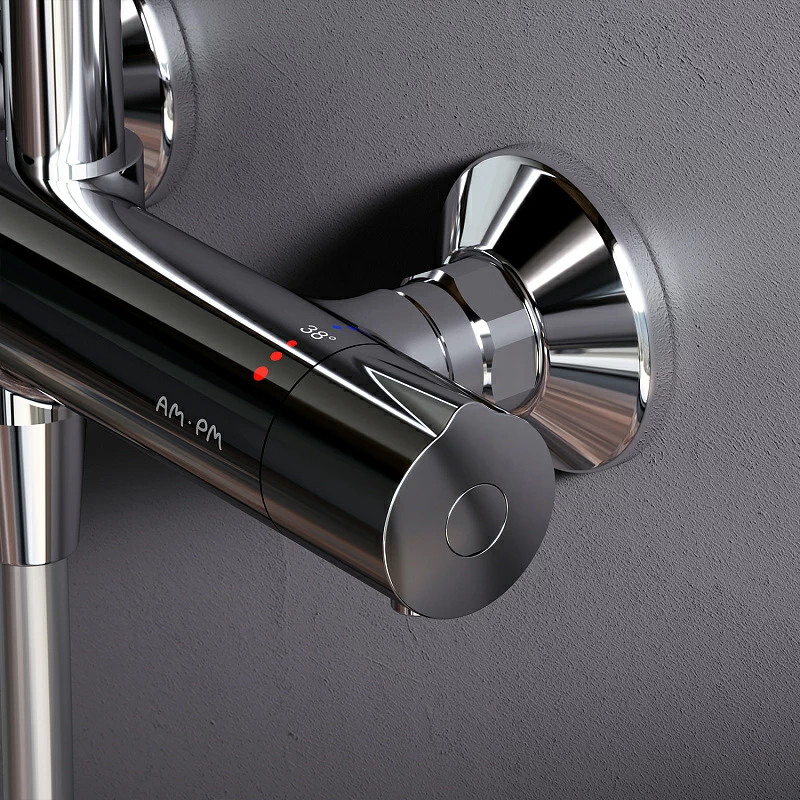 Душевая система AM.PM Like F0780464 стойка с тропическим душем, термостатом, смесителем, хром