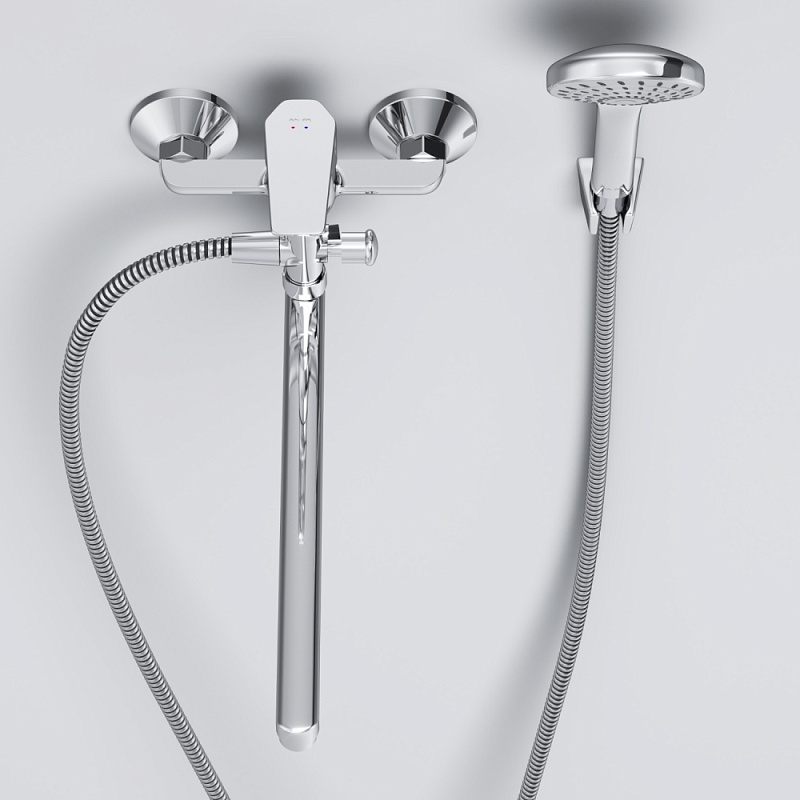 Смеситель для ванны и душа AM.PM Gem F90A90100 длинный излив, душевая лейка, шланг 1500, хром