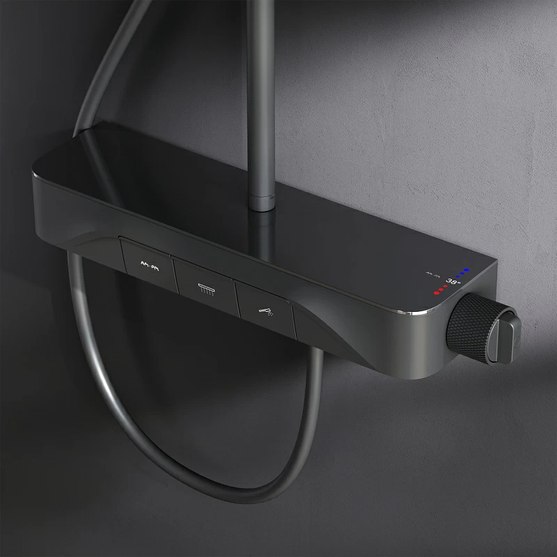 Душевая система AM.PM Func F078F222 стойка с тропическим душем, термостатом, смесителем, черная