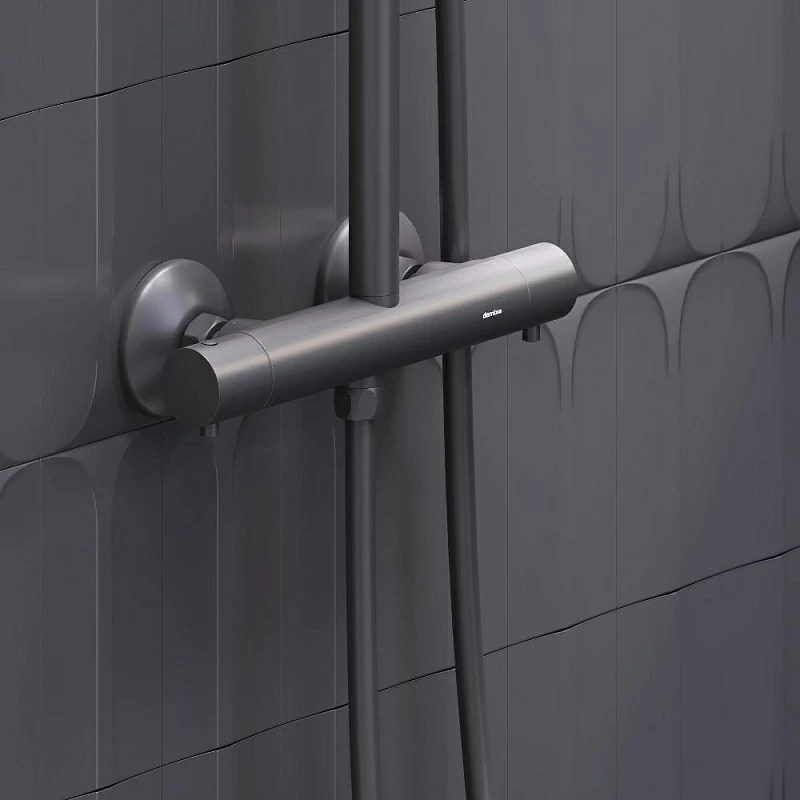 Душевая система Damixa Jupiter 977800300 стойка с тропическим душем, термостатом, смесителем, черная матовая