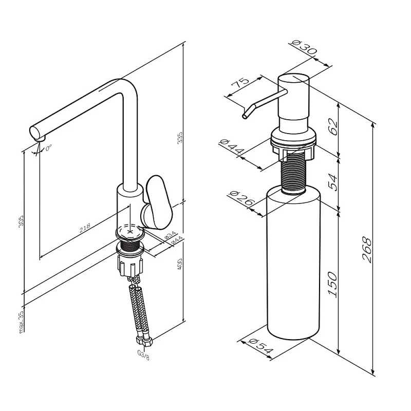 Смеситель для кухни AM.PM Like F8005D00 высокий, хром + дозатор моющего средства