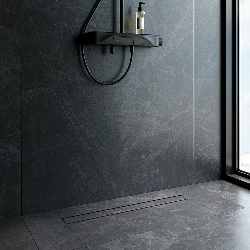 Душевой трап (лоток) 70 AM.PM PrimeFlow W02SC-U11-070-04BM комбинированный затвор с черной матовой решеткой под плитку