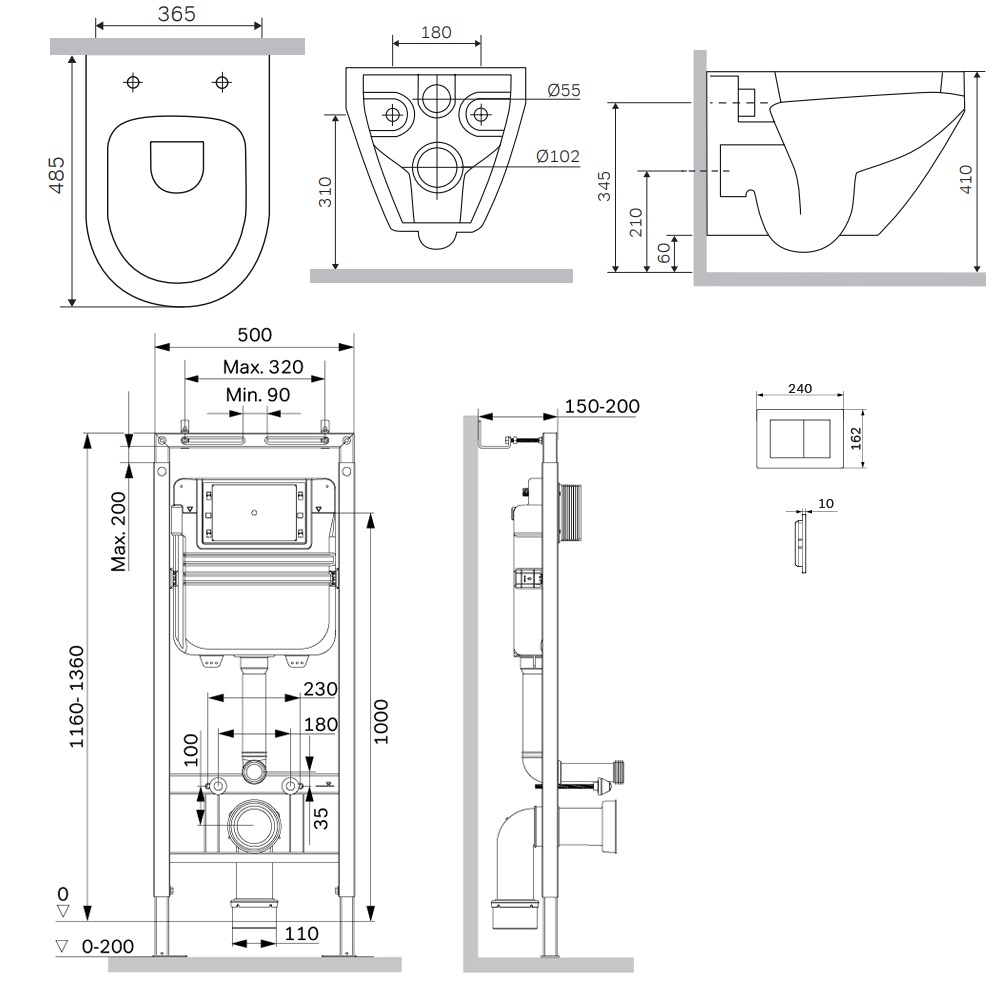 Инсталляция MasterFit с подвесным унитазом Aquaspin и клавишей Spirit V2.0 IS130238.701900, Синий, белый, черный