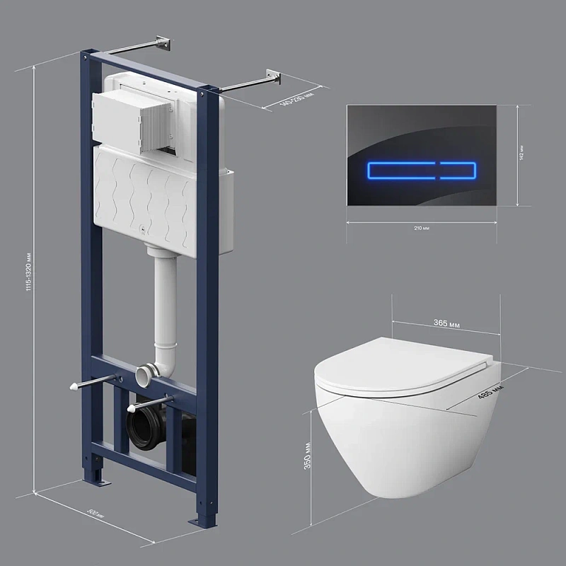Унитаз подвесной безободковый с инсталляцией AM.PM Spirit 2.0 IS450A38.701700 сиденьем микролифт, черной сенс. клавишей