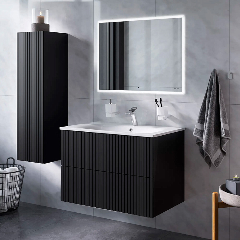 Шкаф-пенал для ванной 30 AM.PM Struktura M9SCHR0306BMVS навесной, черный матовый