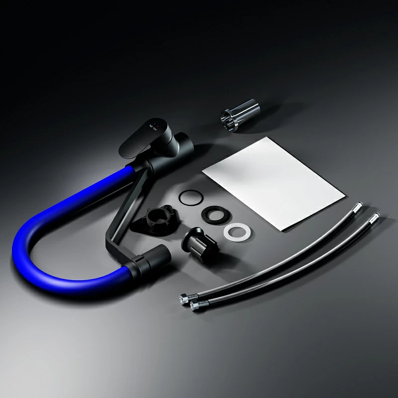 Смеситель для кухни AM.PM Like F8007827 высокий, черный, с синим гибким изливом и каналом питьевой воды