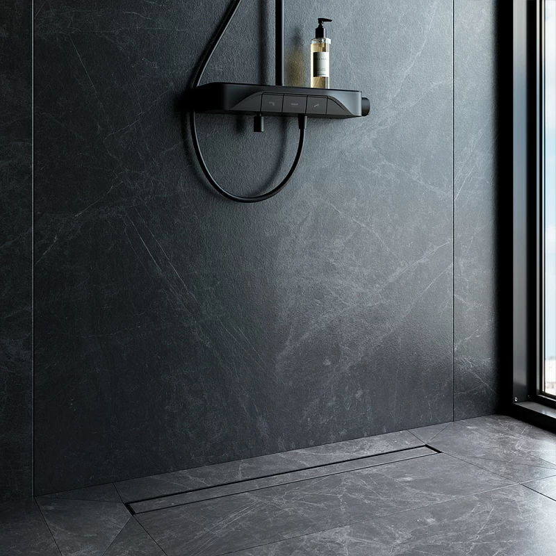 Душевой трап (лоток) 80 AM.PM MasterFlow W01SC-U11-080-04BM комбинированный затвор с черной матовой решеткой под плитку