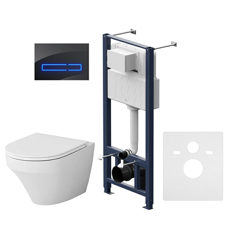 Унитаз подвесной безободковый с инсталляцией AM.PM Inspire IS450A38.501700 сиденьем микролифт, черной сенс. клавишей