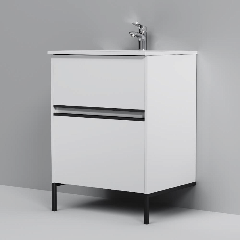 Тумба с раковиной 60 AM.PM Sense M7B-FUX0602WG-WCC0602WG подвесная/напольная на ножках, белый глянец