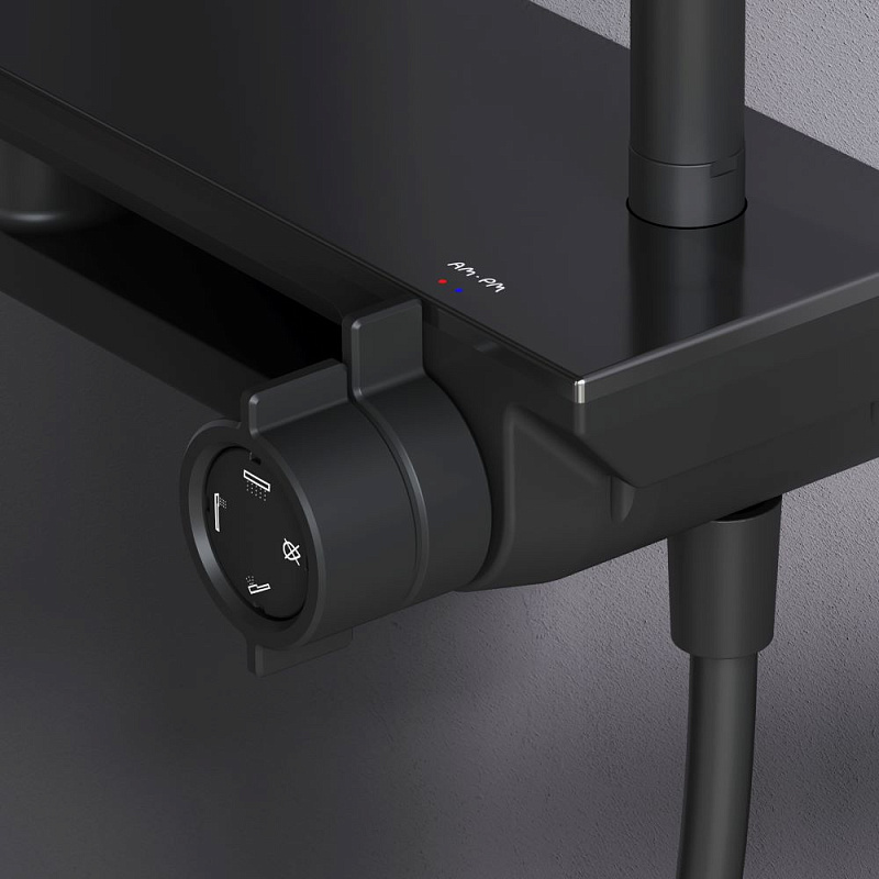 Душевая система AM.PM Gem F0790722 стойка с тропическим душем, смесителем, изливом, черный