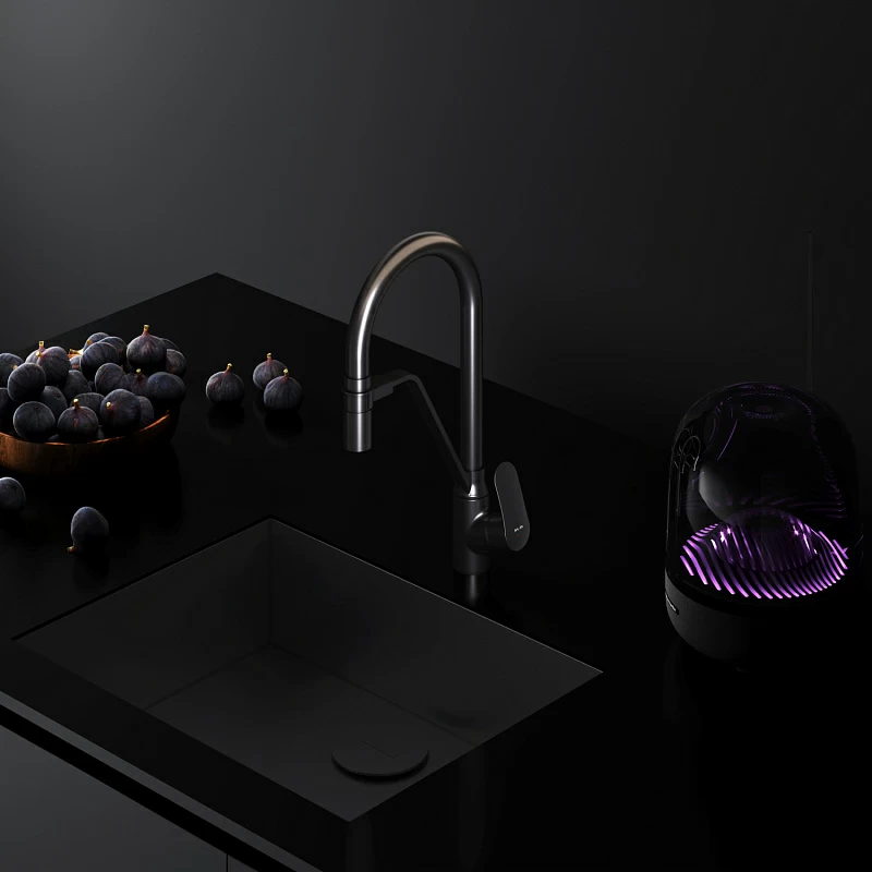 Смеситель для кухни AM.PM Like F8007822 высокий, черный, с гибким изливом и каналом питьевой воды