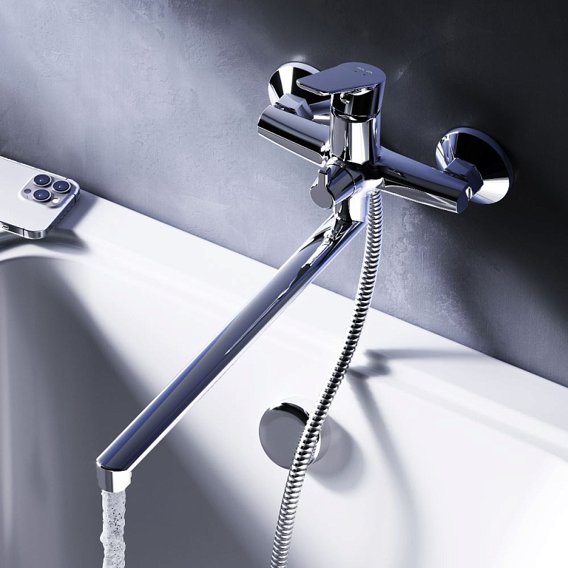 Смеситель для ванны и душа AM.PM Crave F9C90200 длинный излив, хром