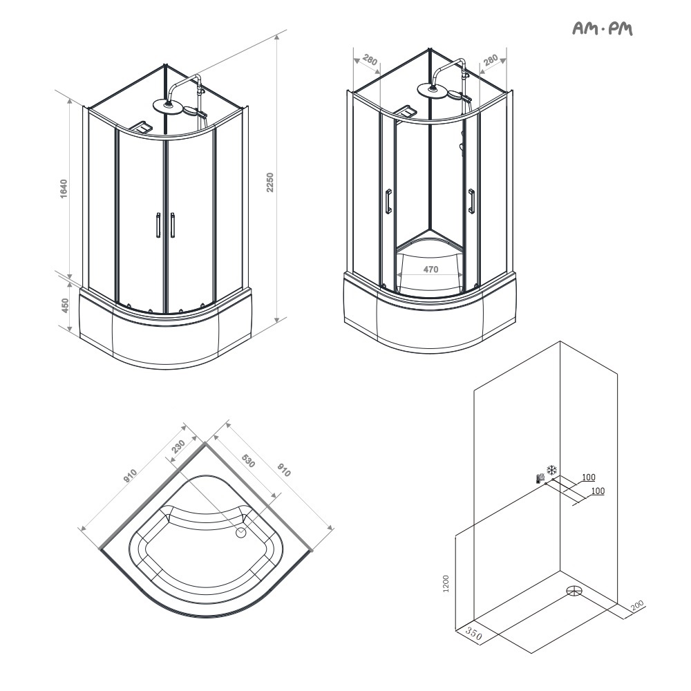 Душевая кабина 90x90 см, без гидромассажа Above W9XC-401A-9090MT, Хром, белый, прозрачное