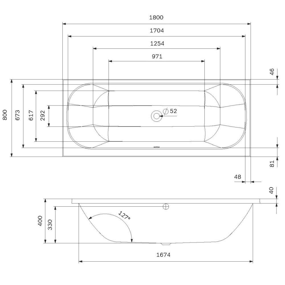 Ванна акриловая 180х80 см Above W9XA-180-080W-A, Белый