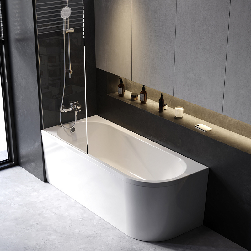 Ванна акриловая 170x70 AM.PM X-Joy W94A-170L70W-ARP ассиметричная с каркасом и панелью, белая глянцевая