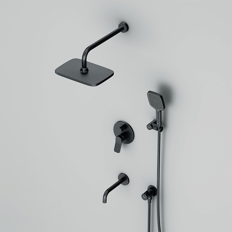 Встраиваемая душевая система AM.PM X-Joy FB85A3RH42 черный: тропический верхний душ, излив с душевой лейкой