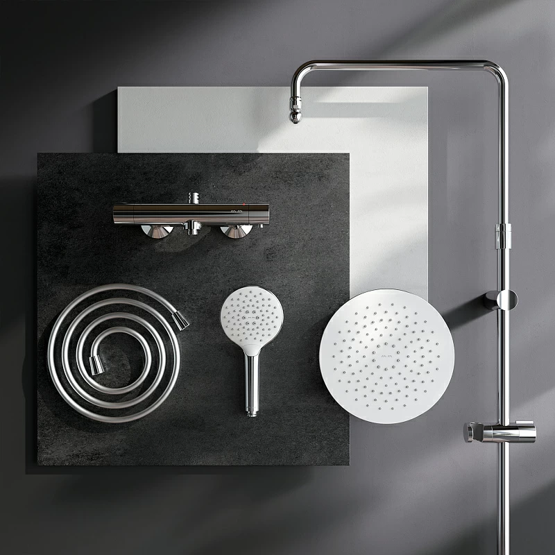 Душевая система AM.PM Like F0780464 стойка с тропическим душем, термостатом, смесителем, хром