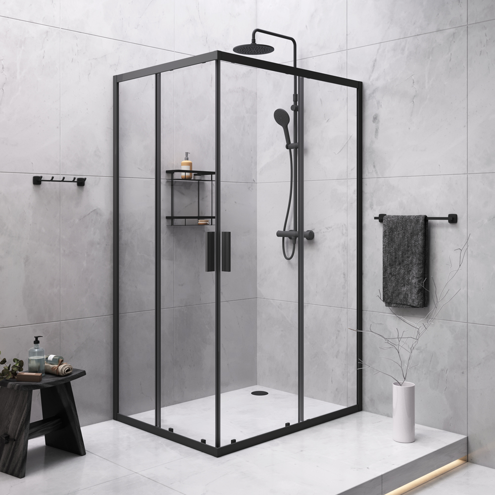 Комплект для ванной комнаты, зона помывочной 120x90 см Gem S WK93ES, Черный