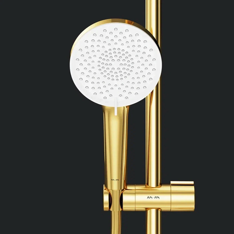 Душевая система AM.PM X-Joy F0785A499 стойка с тропическим душем, термостатом, смесителем, золото