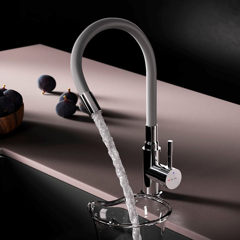 Смеситель для кухни AM.PM X-Joy S F85B07605 высокий, хром, с серым гибким изливом