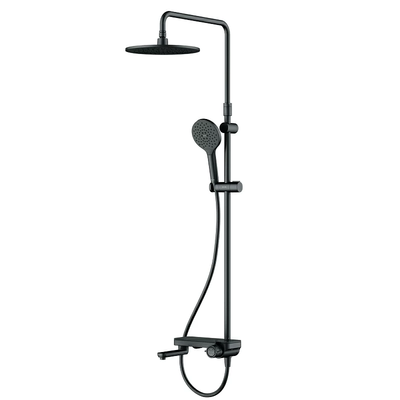 Душевая система AM.PM Like F0780722 стойка с тропическим душем, смесителем, изливом, черная матовая