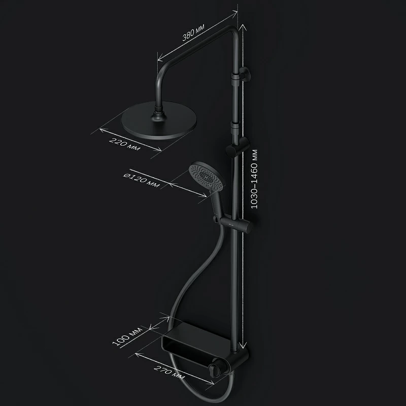 Душевая система AM.PM X-Joy F0785A622 стойка с тропическим душем, смесителем, черная матовая