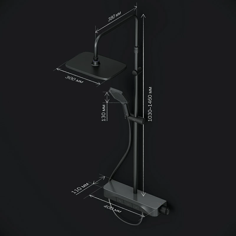 Душевая система AM.PM Func F078F222 стойка с тропическим душем, термостатом, смесителем, черная