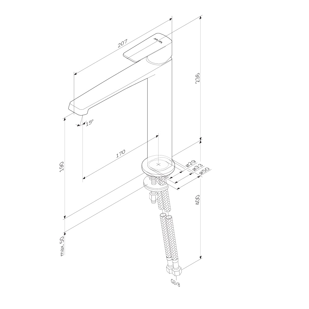 Смеситель для раковины, высокий Above W F9W92022, Чёрный