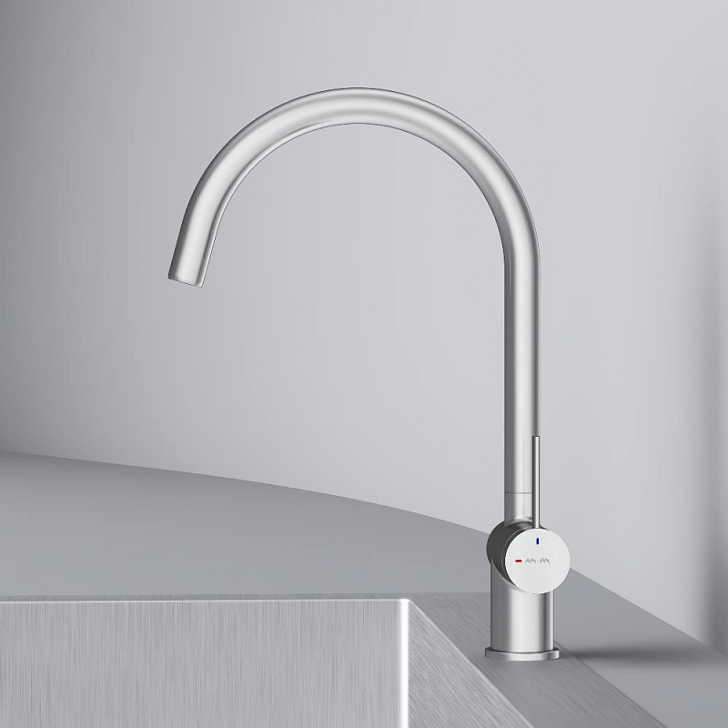 Смеситель для кухни AM.PM Func F8F07011 высокий с С-изливом, сатин