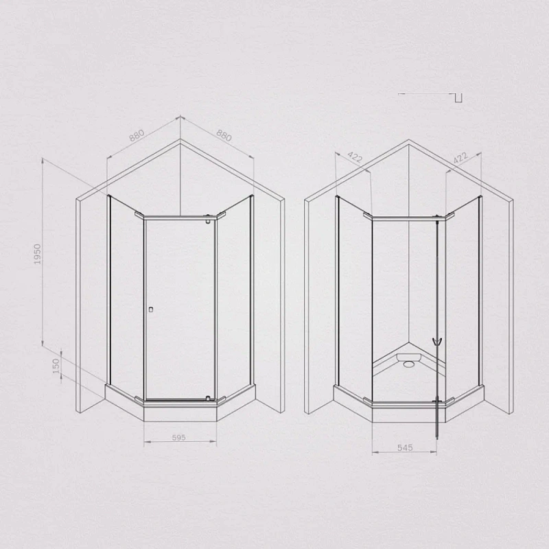 Душевое ограждение без поддона 90x90 AM.PM Sunny W87G-405-9090-MT профиль серебристый