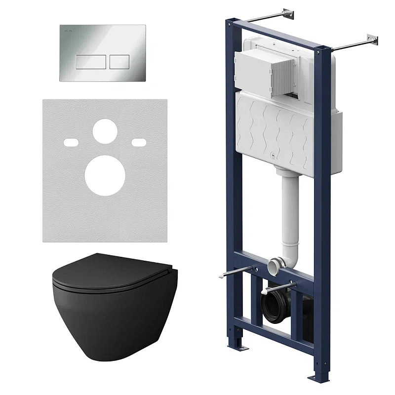 Унитаз подвесной безободковый с инсталляцией AM.PM Spirit V2.0 IS47051.701700MB сиденьем микролифт, хром пневм. клавишей