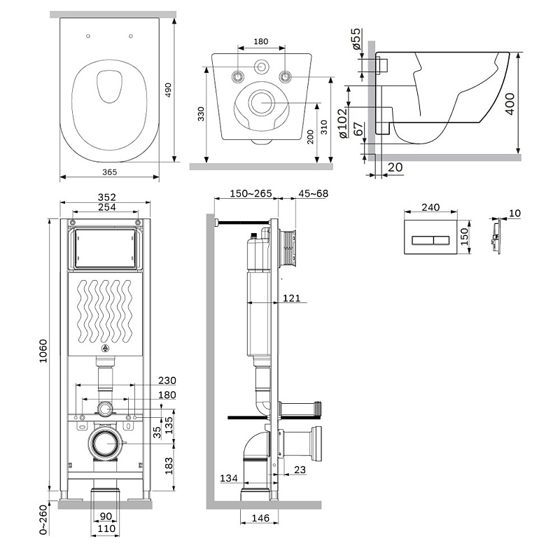 Унитаз подвесной с инсталляцией AM.PM Libre IS110338.601900 сиденьем микролифт, черной механ. клавишей
