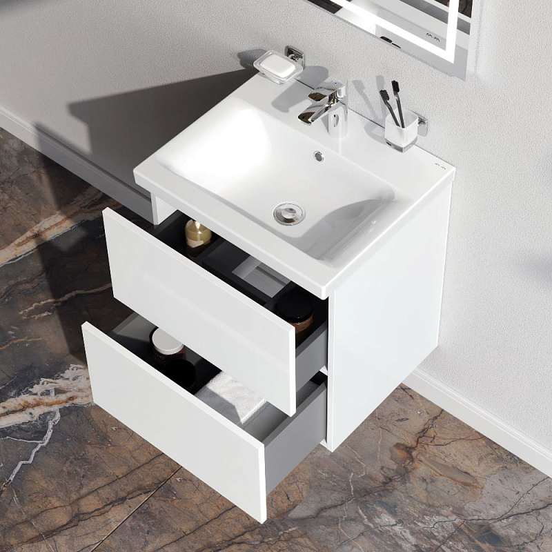 Тумба с раковиной 50 AM.PM Gem M90-FHX0502WG-WCC0502WG подвесная, белый глянец