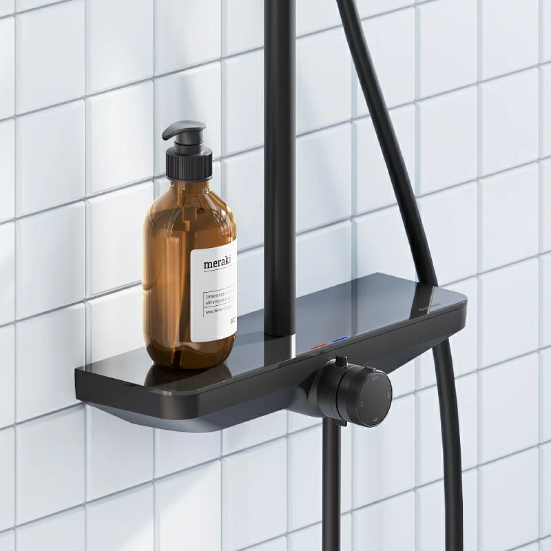 Душевая система Damixa Merkur 940730300 стойка с тропическим душем, смесителем, черная матовая