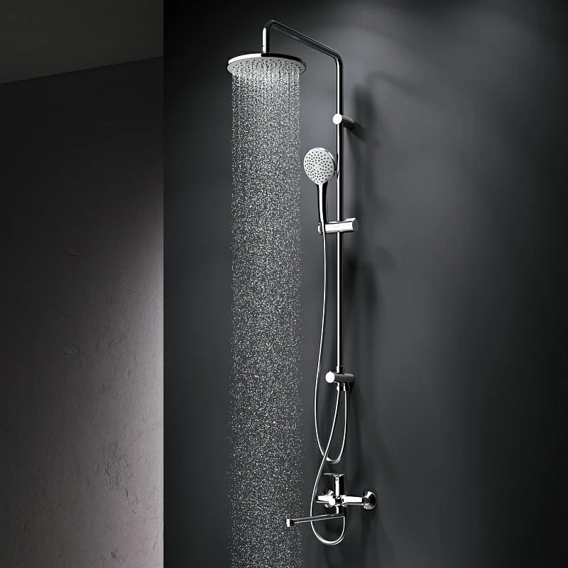 Душевая система AM.PM Gem F40890A94 стойка с тропическим душем, хром + смеситель для ванны с длинным изливом, хром