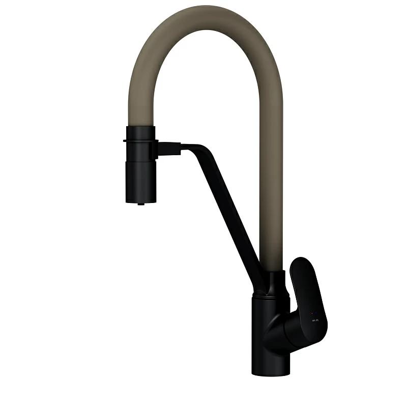 Смеситель для кухни AM.PM Like F8007826 высокий, черный, с бежевым гибким изливом и каналом питьевой воды