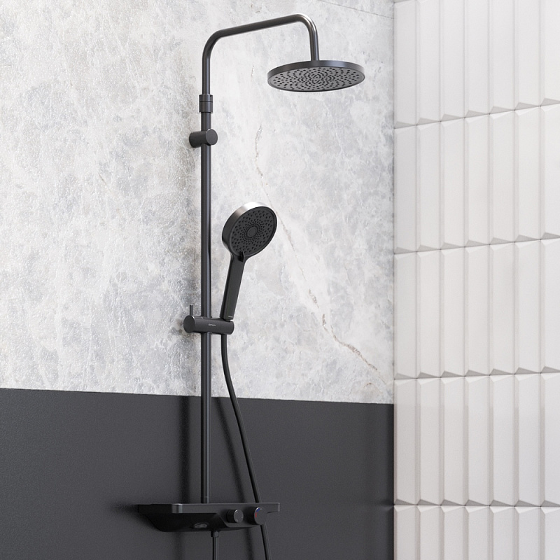 Душевая система Damixa Apollo 947730300 стойка с тропическим душем, изливом, черная