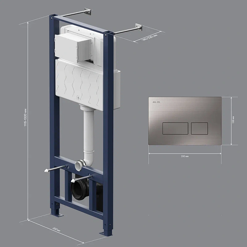 Инсталляция для подвесного унитаза AM.PM Pro I012704.7031 с пневм. клавишей никель матовый