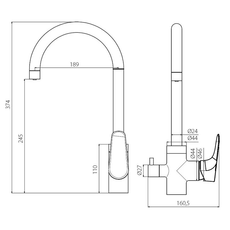 Смеситель для кухни Damixa Merkur 400730000 высокий с каналом питьевой воды, хром