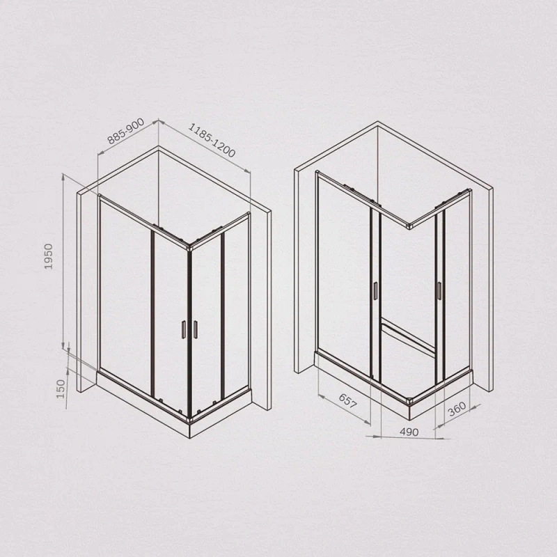 Душевое ограждение без поддона 90x120 AM.PM Gem W90G-403-120290-MT профиль серебристый