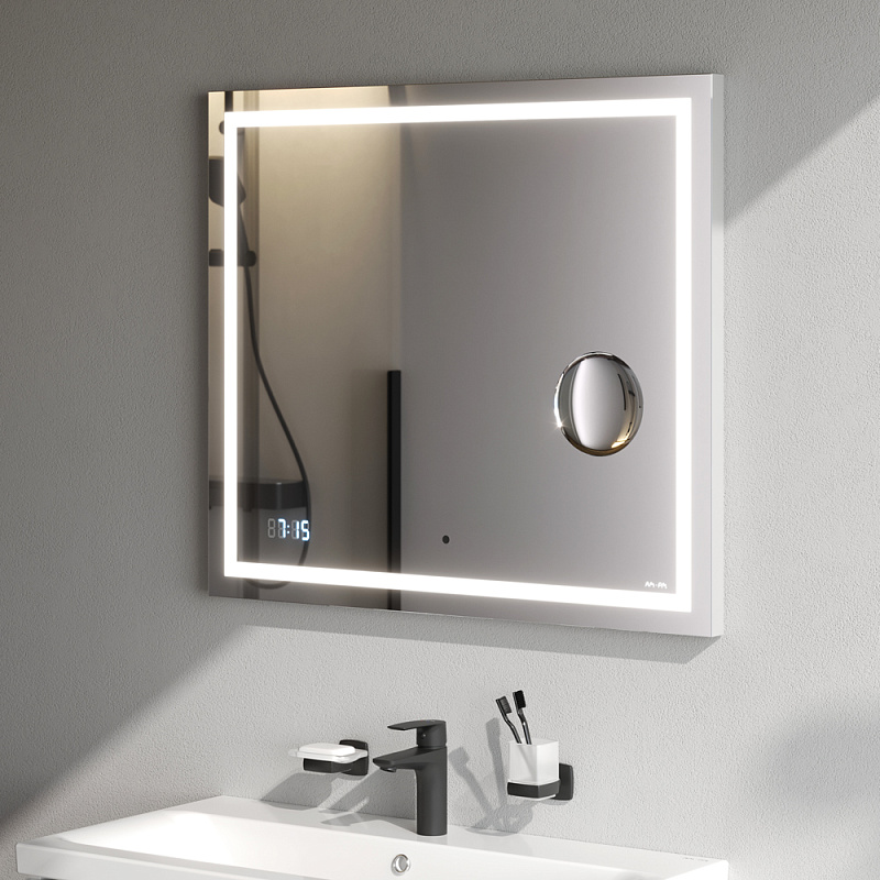 Зеркало с подсветкой в ванную прямоугольное 80 AM.PM Gem M91AMOX0803WG сенсорное с часами и косметическим зеркалом