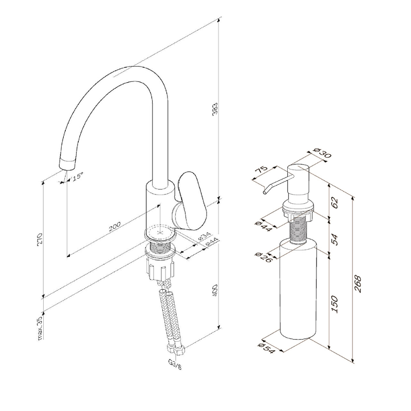 Смеситель для кухни AM.PM Like F8007D11 высокий, сатин + дозатор для моющего средства